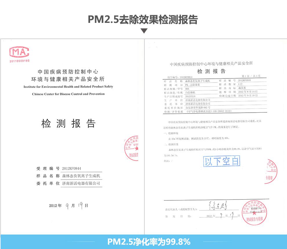 负离子对pm2.5的净化率达99.8%